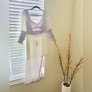 For love and lemons. White and purple maxi dress